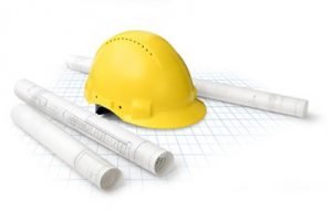 Construction Hat and Blueprints