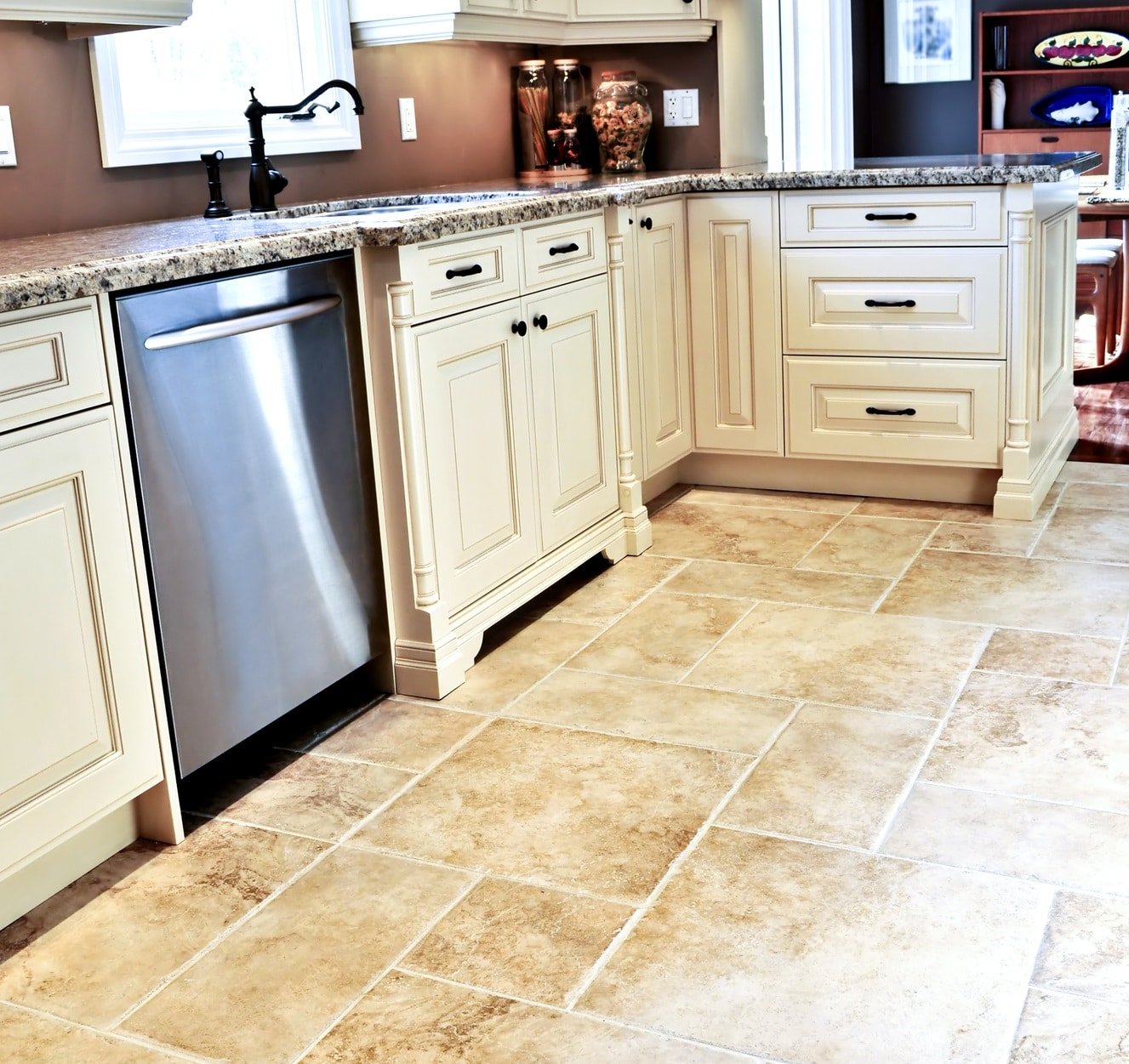 Tile floor in modern kitchen